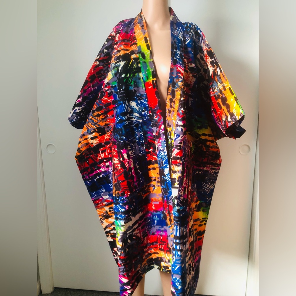 Vibrant Multicolor Abstract Africa wax print Kimono
